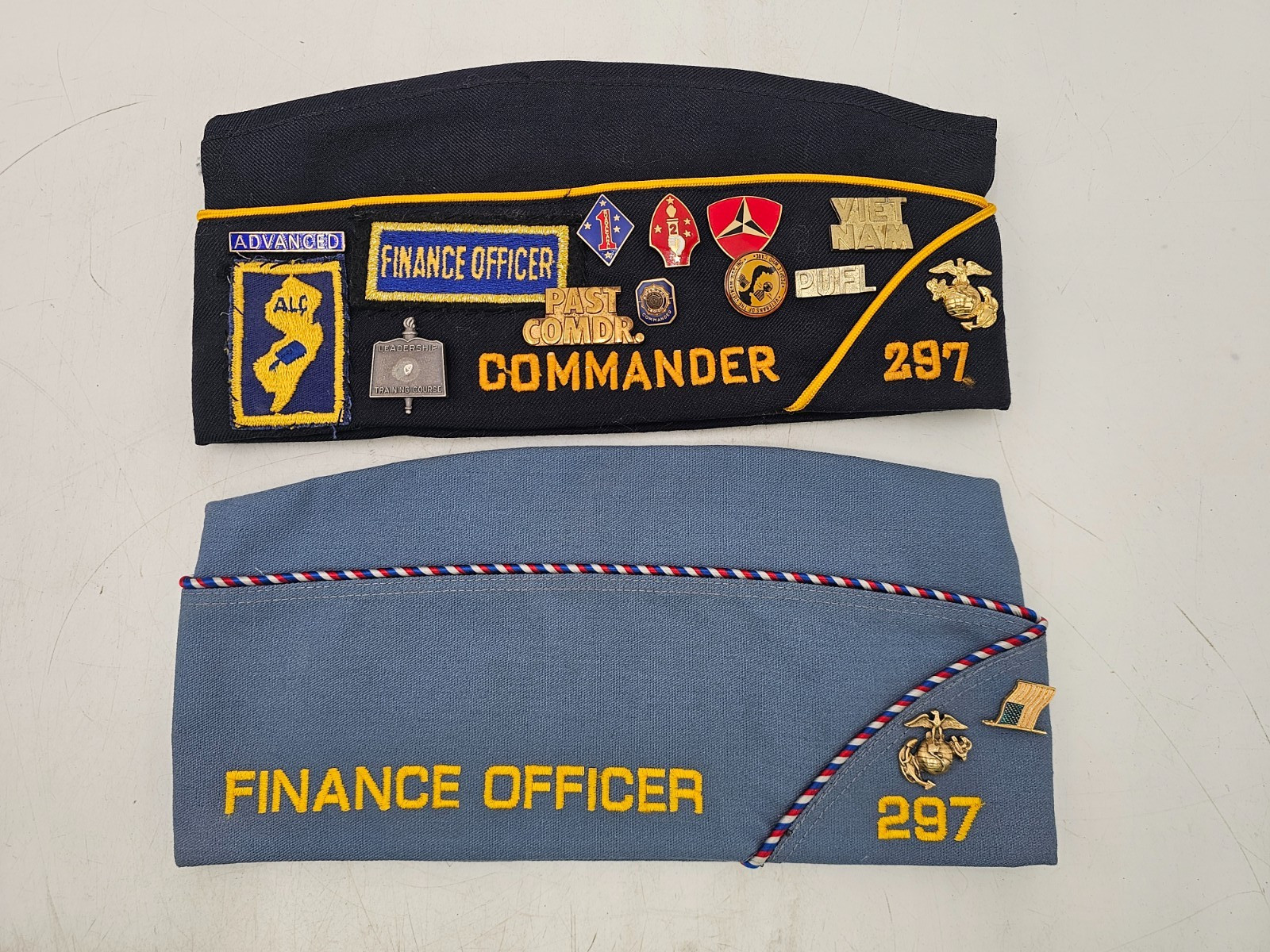 (2) VTG AMERICAN LEGION  COMMANDER & FINANCE OFFICER POST 297 CAPS W/ PINS