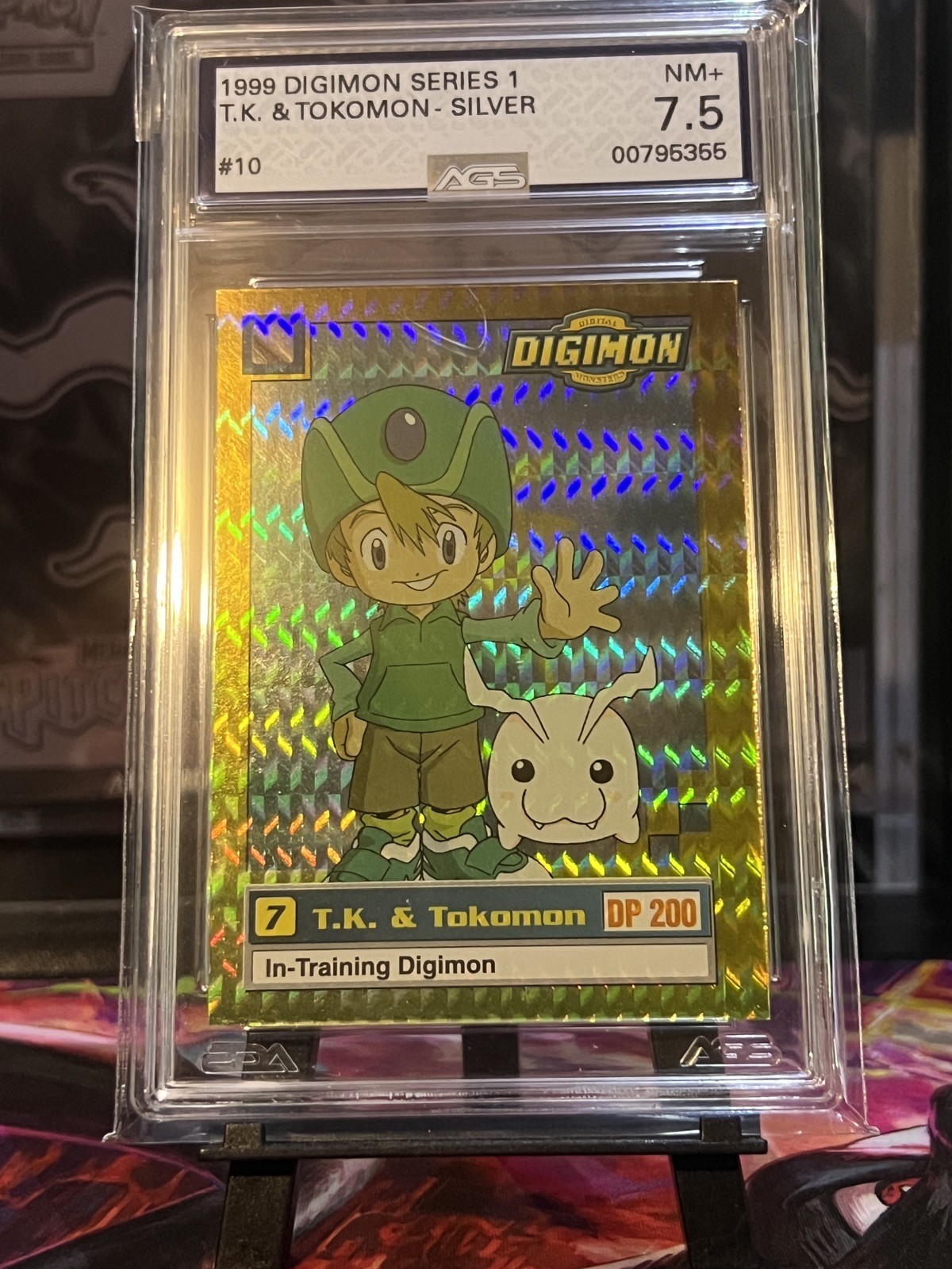 1999 Upper Deck Digimon Silver Prism T.K. & Tokomon Card #10 AGS 7.5