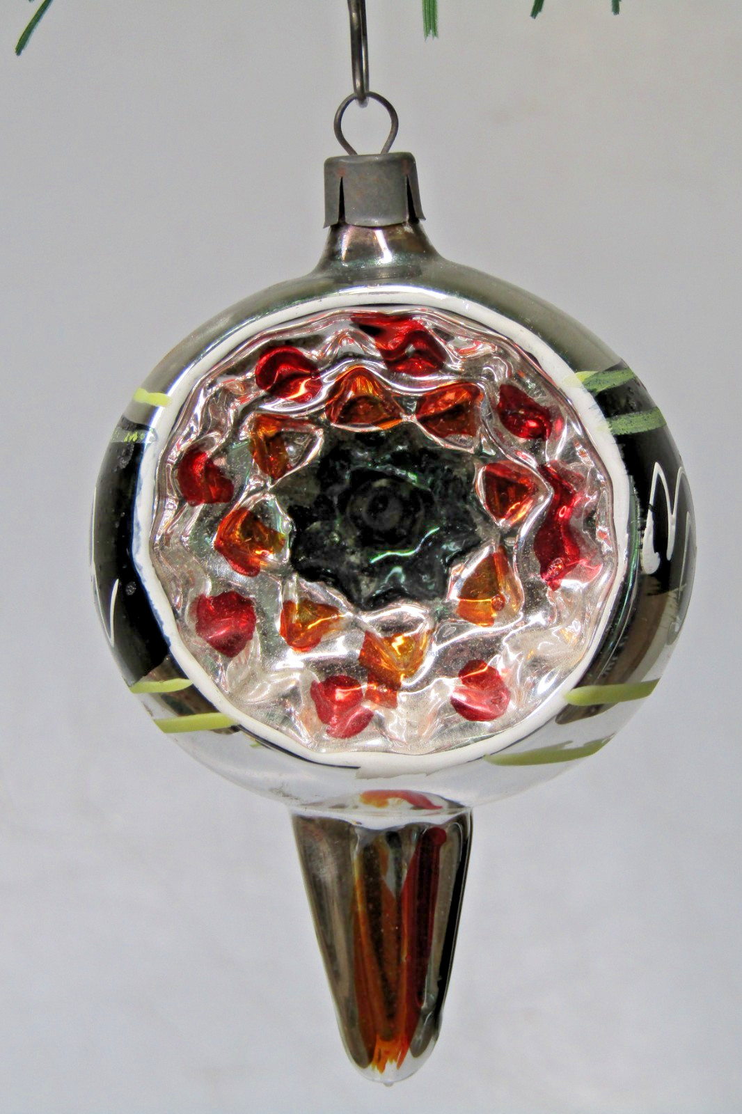 VTG Glass Orange STAR Embossed Indent Fluted DROP Christmas Ornament Germany