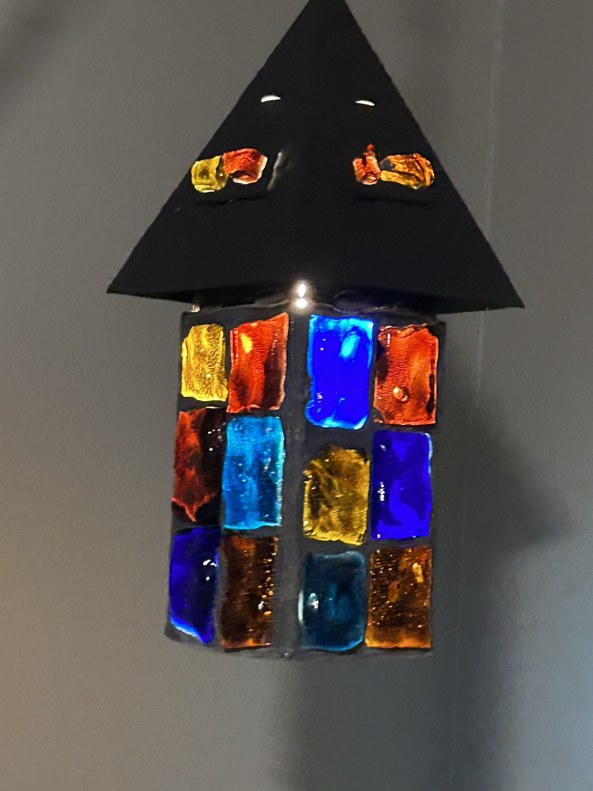 MCM Brutalist Iron Chunk Glass Pendant Light Peter Marsh Style Vintage 14.5”