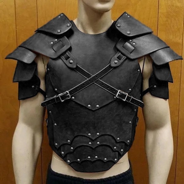 Medieval Shoulder Chest Vest Armor PU Leather Warriors Knights Cosplay Costume