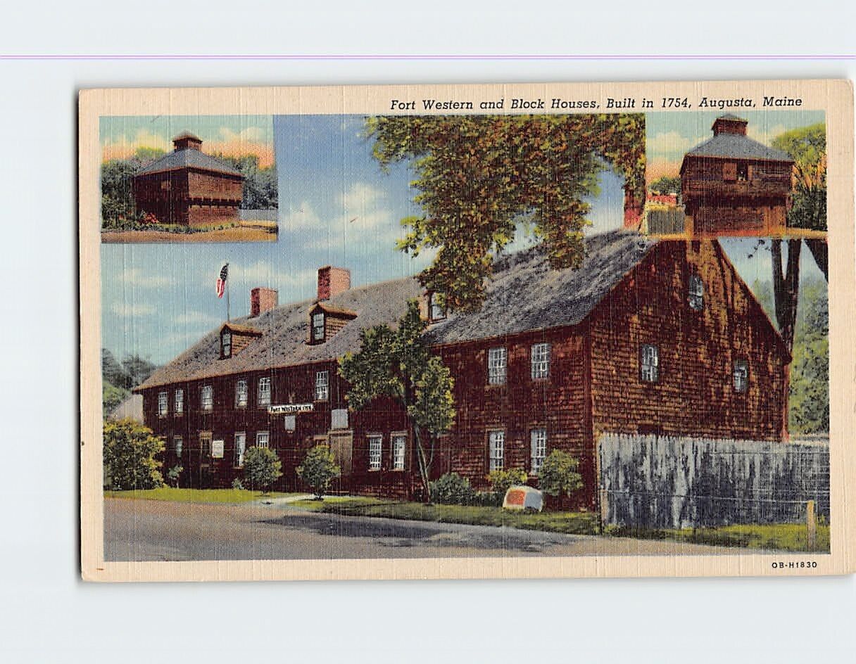 Postcard Fort Western & Block houses Augusta Maine USA