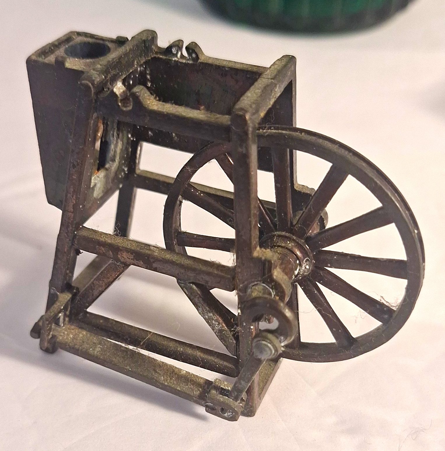 Vintage Metal Hand Crank Pencil Sharpener Mechanism w/ Spoked Wheel, Collectible
