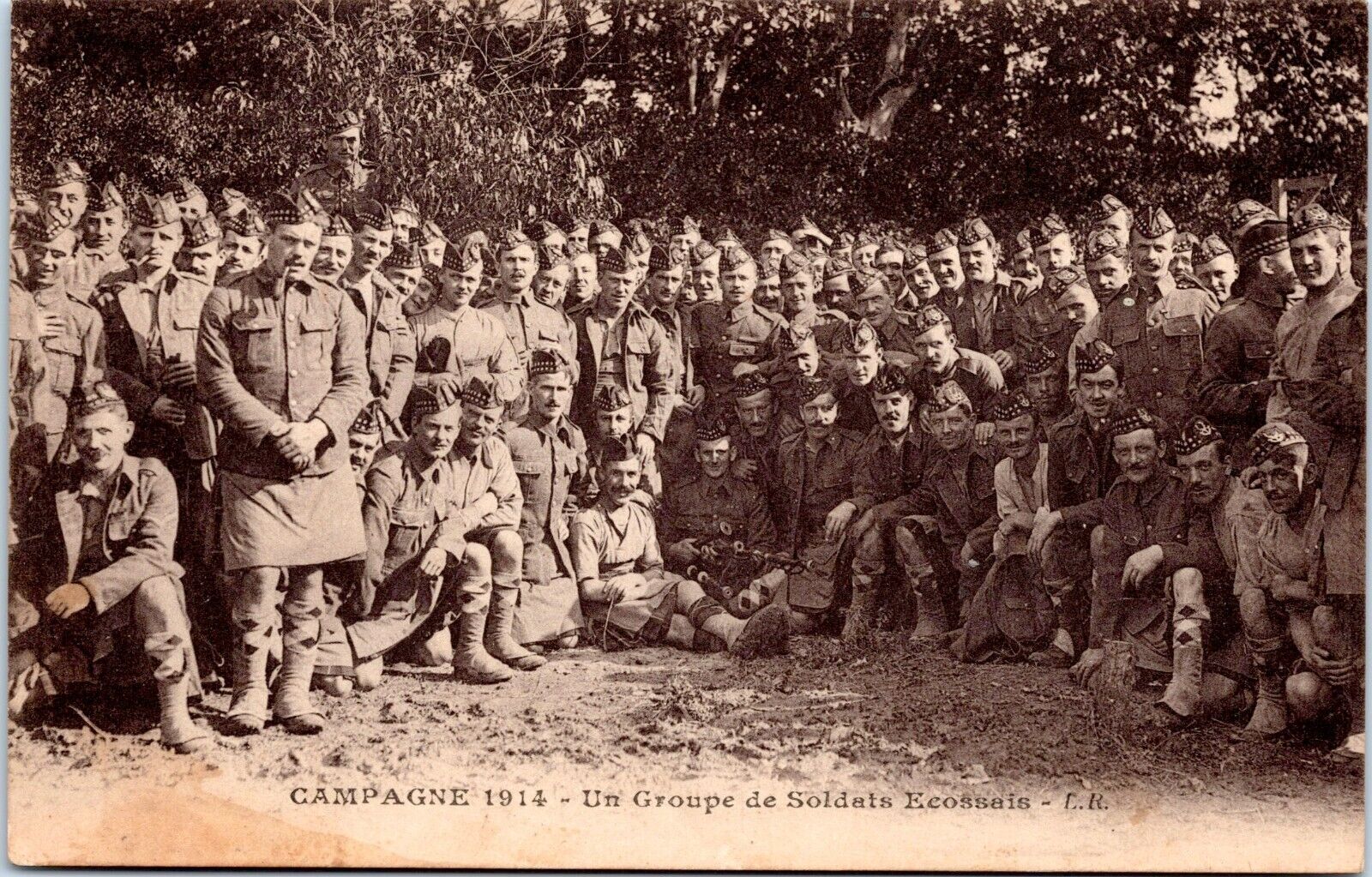 World War I - Group of Scottish Soldiers - 1914 Real Photo Postcard - RPPC