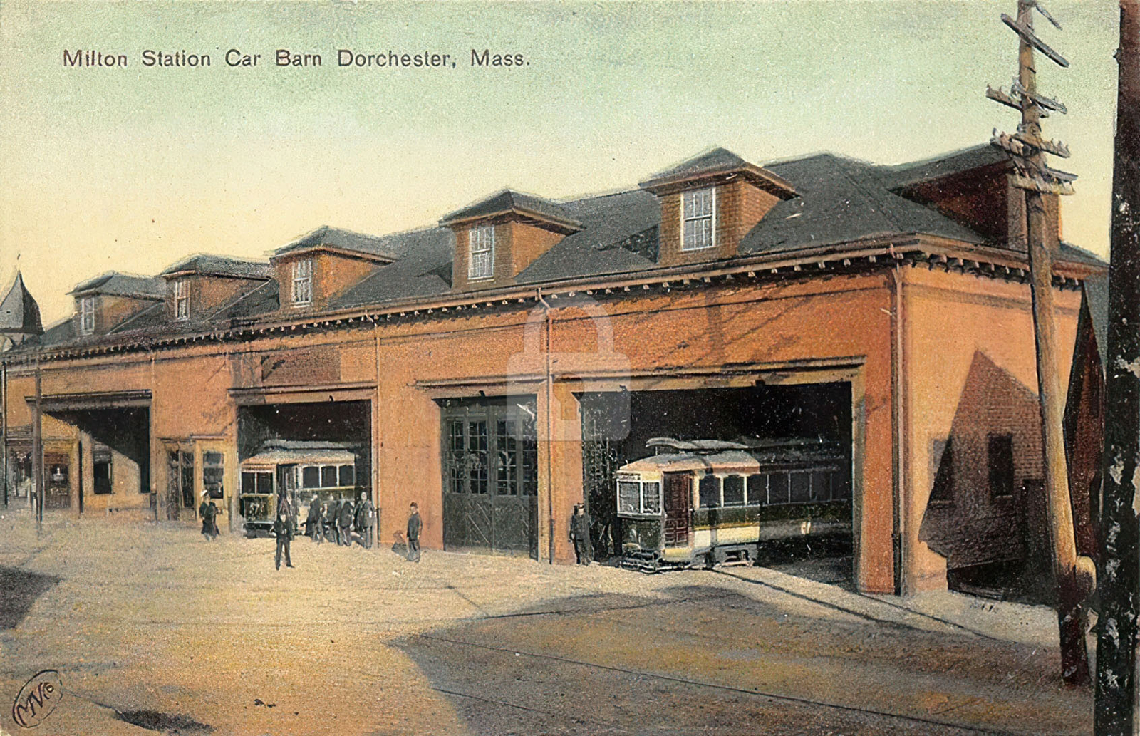 Dorchester MA Massachusetts Milton Station Car Barn Trolley\'s Postcard Copy