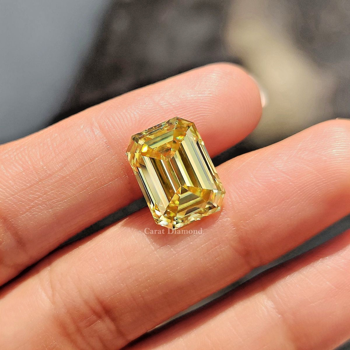 9 Ct Lab-Grown CVD Yellow Diamond Emerald Cut Loose VVS1 Clarity Certified Stone