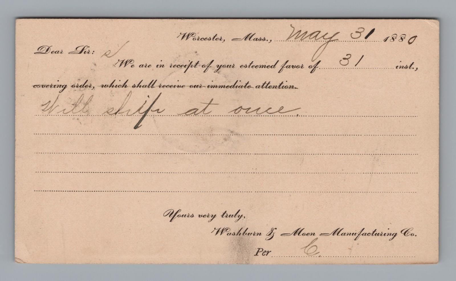 1880 Washburn Moen Wire Co Worcester MA Postcard Burt Hildreth Harvard