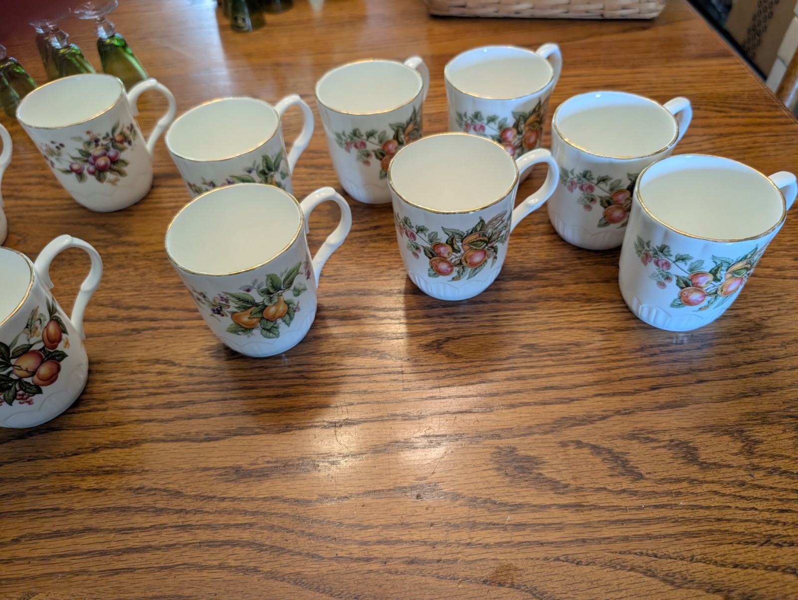Crown Trent China/Staffordshire England 11 mugs Plum/Pear/Apples/Fruit