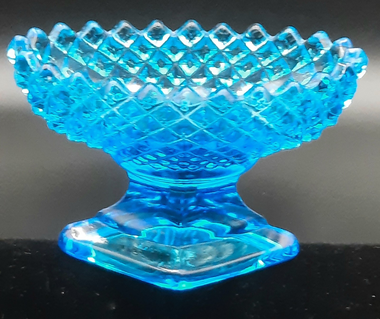 Vintage Westmoreland Blue English Hobnail Footed Salt Cellar Dish WG Mark