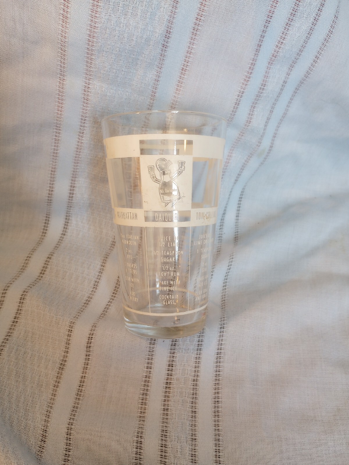 Vintage Federal Glass Drink Tumbler Cup with Cocktail Recipes Tom Collins Etc