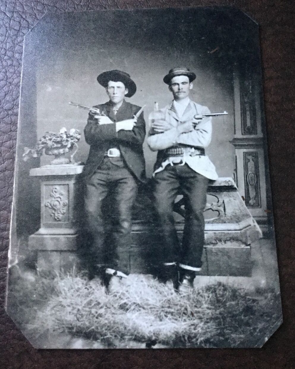 2 Cowboys Old West With Guns & Knives tintype C114RP