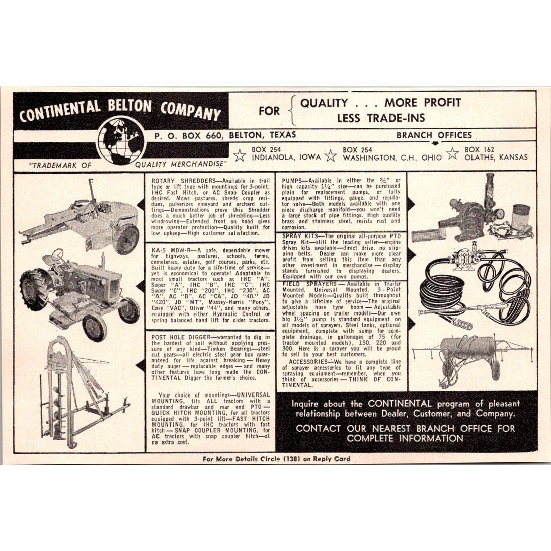 Continental Belton Company Rotary Shredders Belton TX 1960 Ad SAI2-6