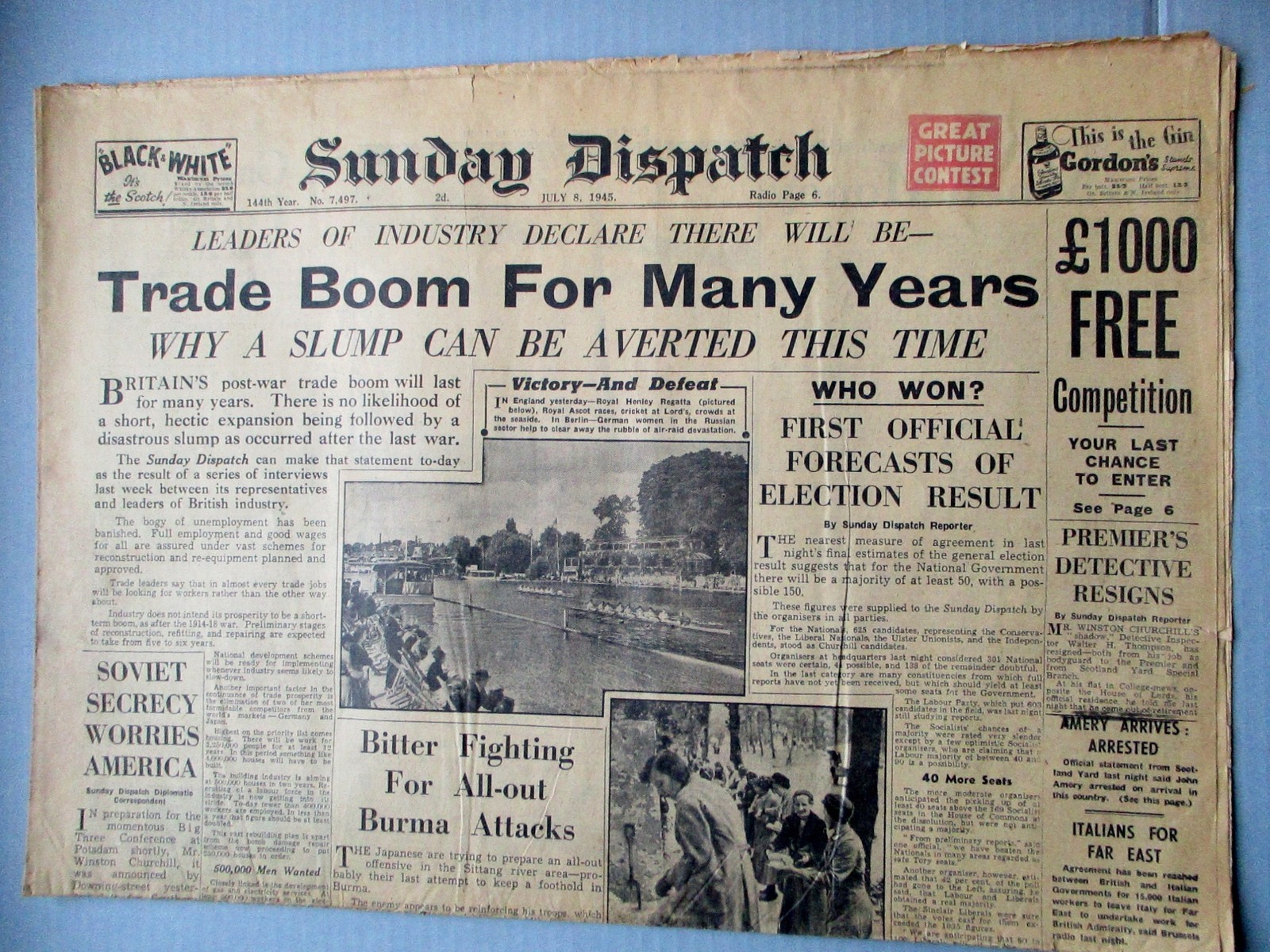 SUNDAY DISPATCH NEWSPAPER WWII JULY 8, 1945 LONDON