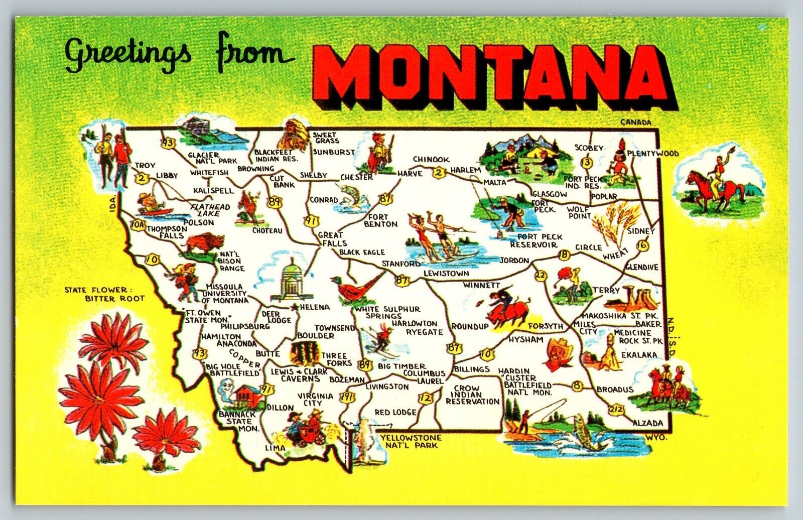 Montana MT - Greetings - Treasure State - Vintage Postcard - Unposted