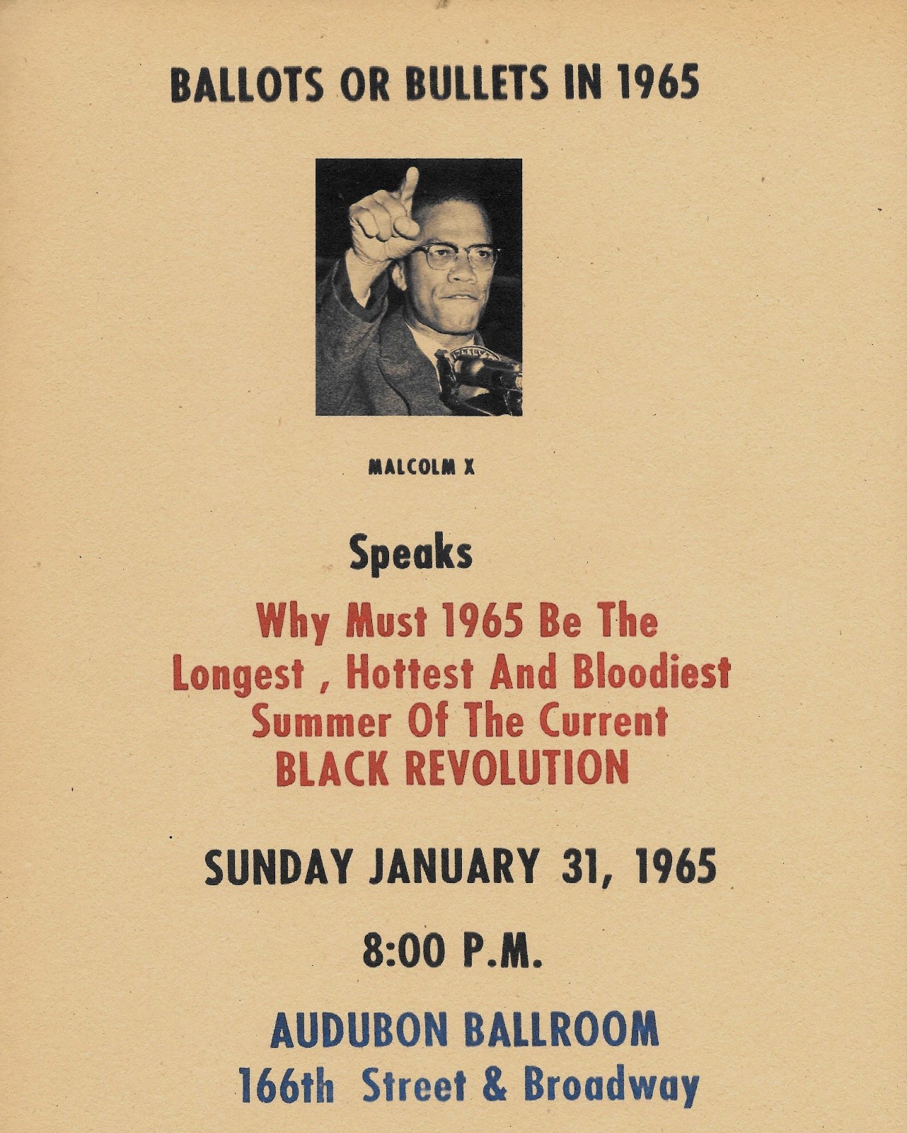 Malcolm X 1965 Speech Flyer Reprint On Original Period 1960s Paper 196