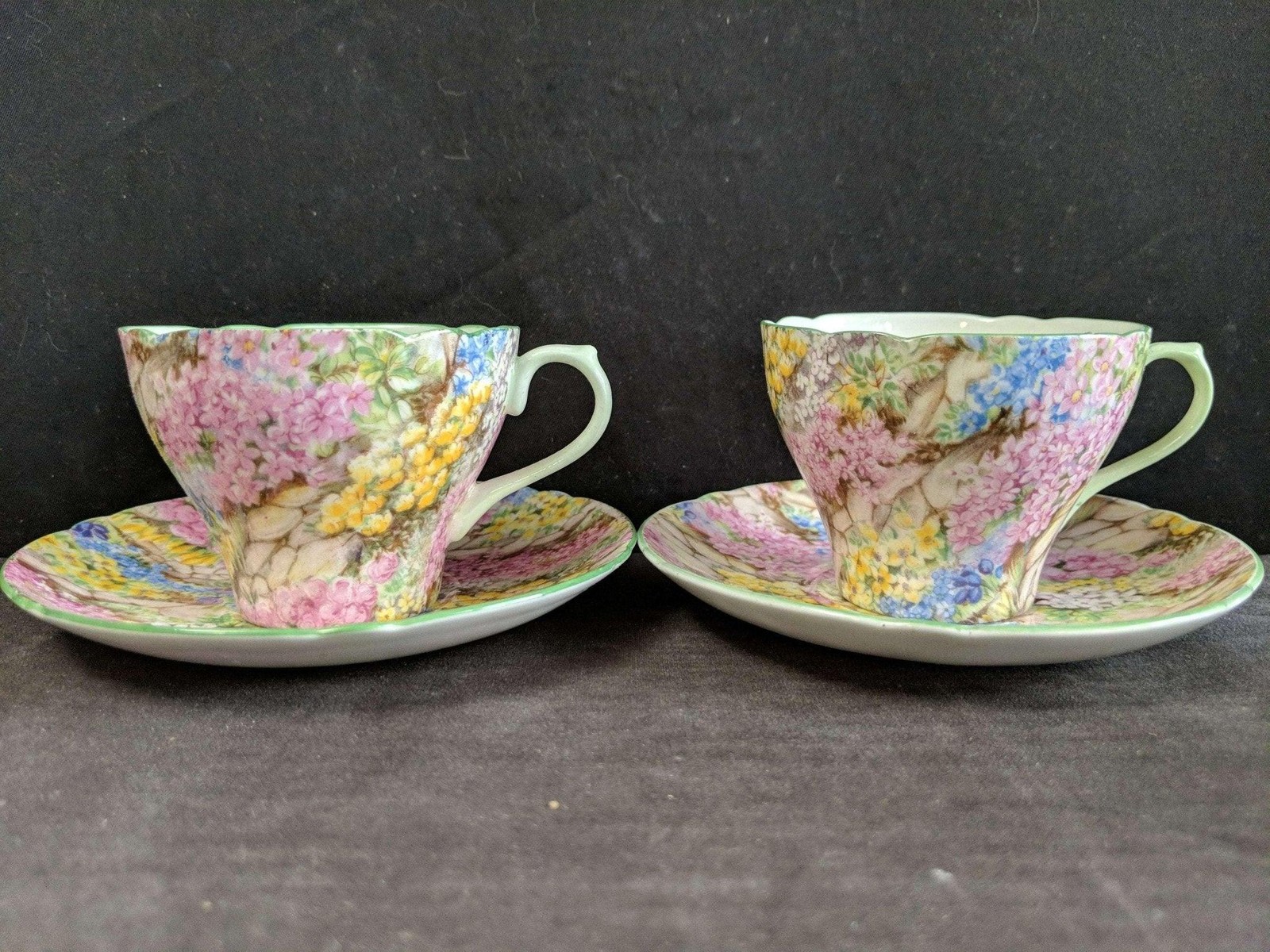 Shelley Rock Garden Chintz Cup and Saucer Pair