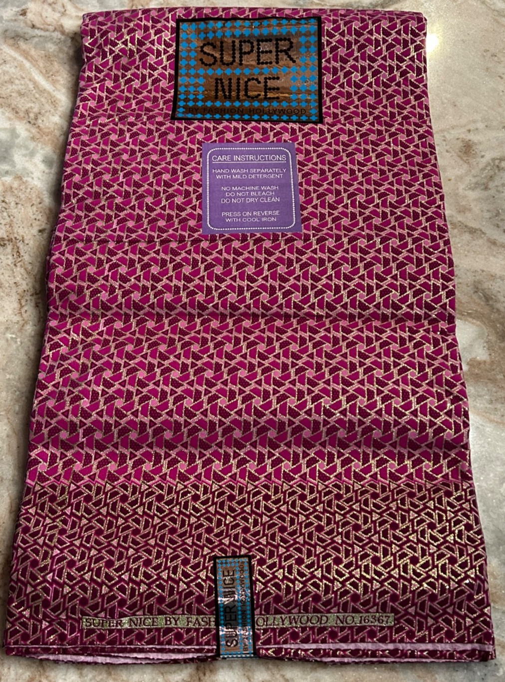 Super Nice Fashion Hollywood Wax African Fabric Pink Gold Glitter Geometric 6yd