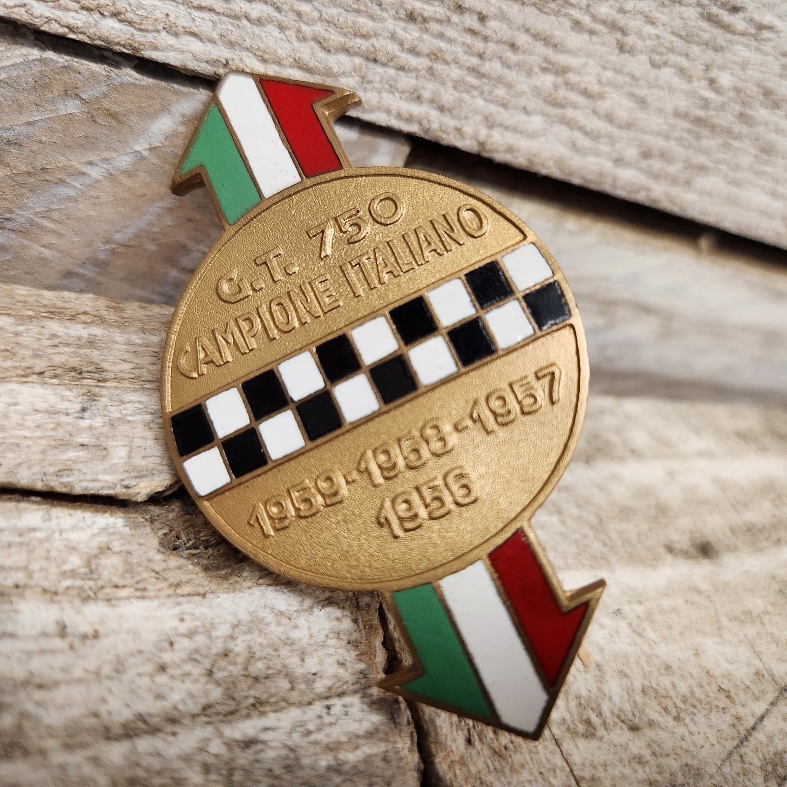 Vintage GT 750 Campione Italiano Enamel Car Badge Italy 1956 1957 1958 1959 1966