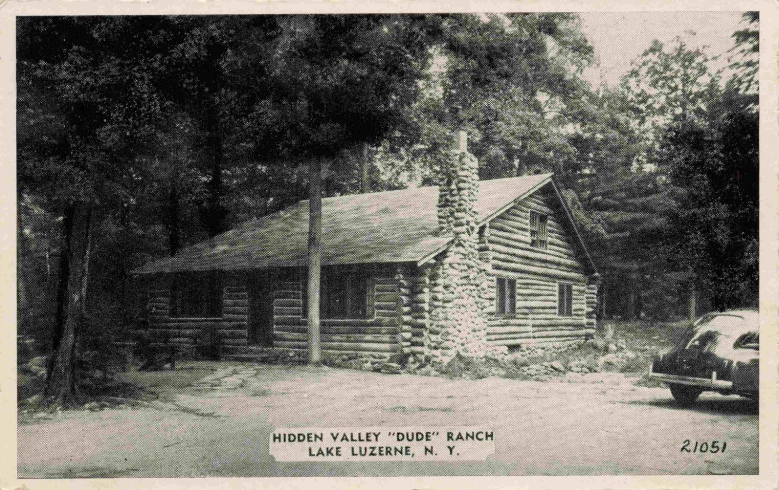 Log Cabin, 40\'s Auto, Hidden Valley Dude Ranch, Lake Luzerne, New York NY 1944