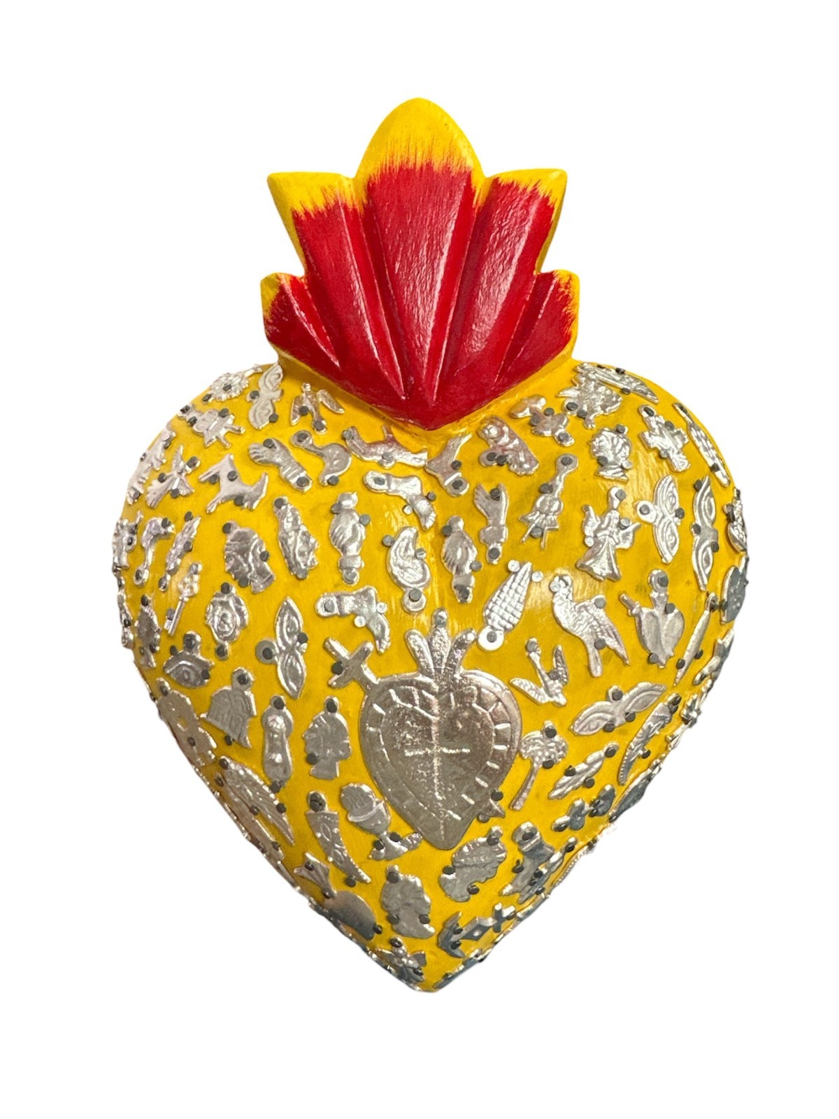 HANDMADE  MILAGROS WOOD SACRED HEART  , MEXICAN FOLK ART  , 10\