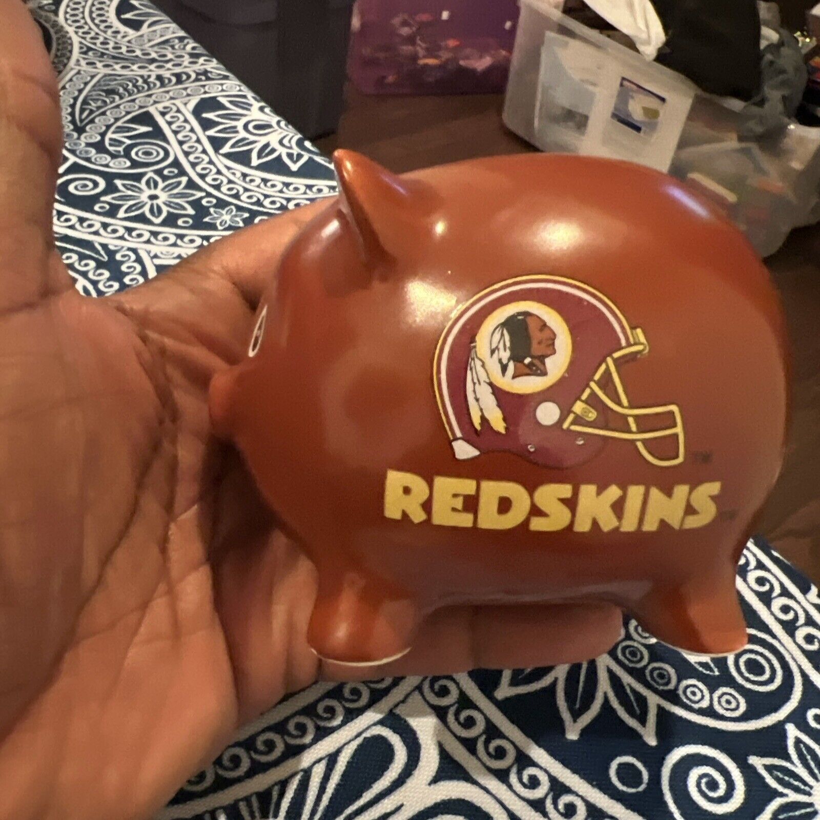 Small 1992 Washington Redskins Piggy Bank With Stopper Vintage