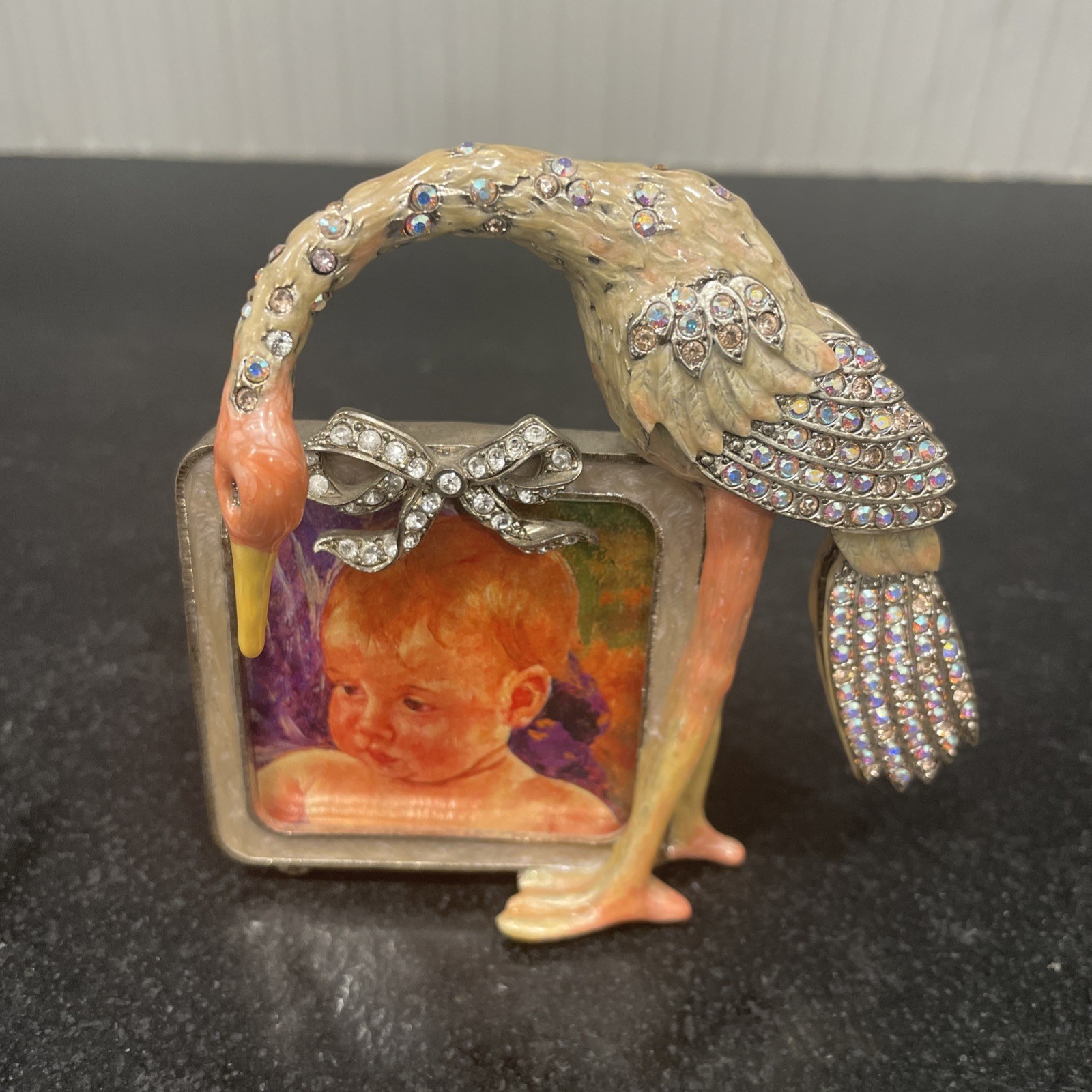 Jay Strongwater Enamel crystals Picture Frame Bird Stork BABY 2”x2” SPF5151