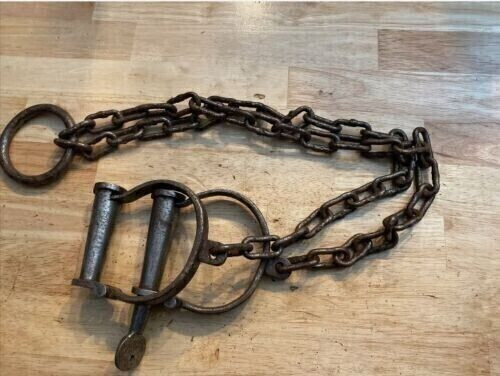 Handmade Old Iron Metal Handcuff Shackles Rustic Prison Guard Cast Iron