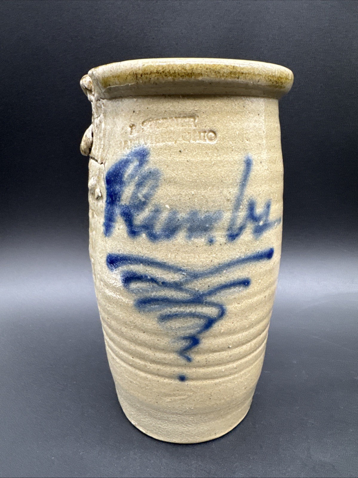 VTG B Stebner Pottery Stoneware 7” Crock Plumbs Jar Salt Glaze Cobalt Blue READ VTG B Stebner Pottery Stoneware 7” Crock Plumbs Jar Salt Glaze Cobalt Blue READ