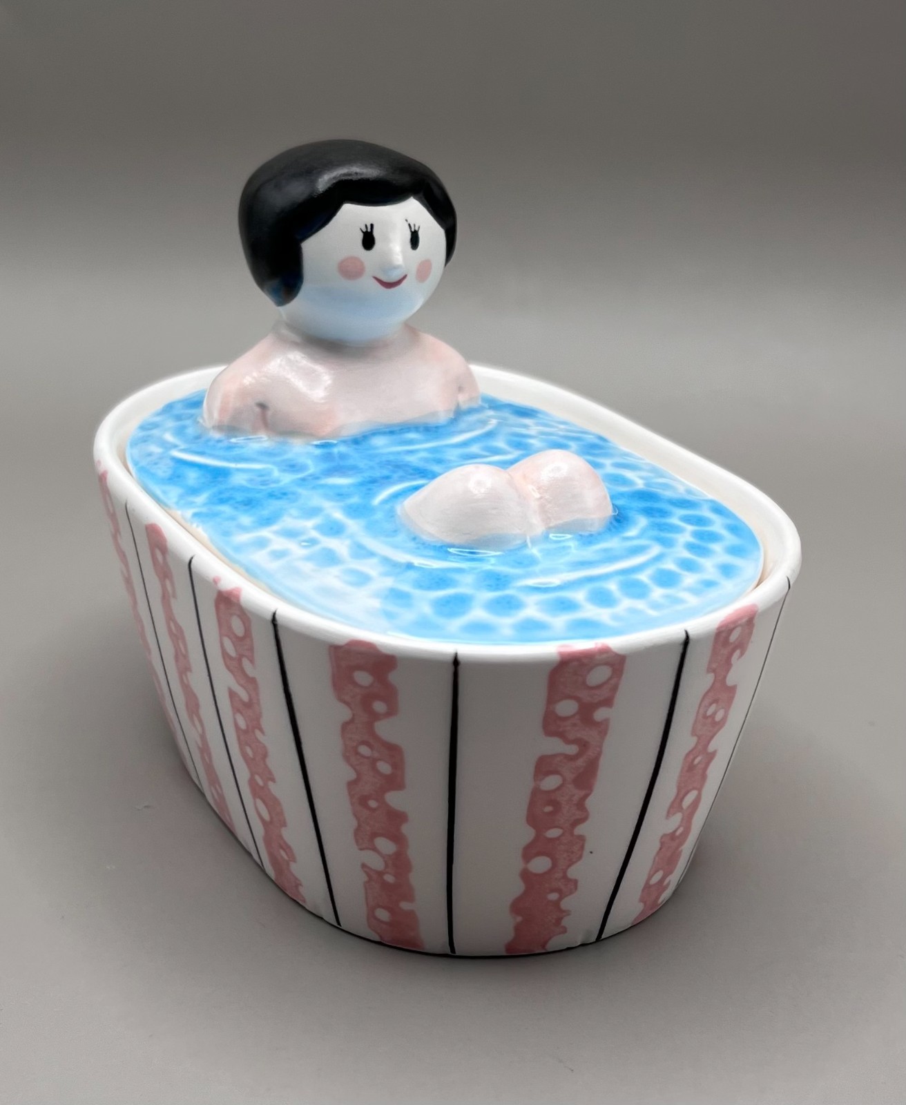 Vintage Japan RARE Trinket Dish Women Enjoying Bubble Bath 