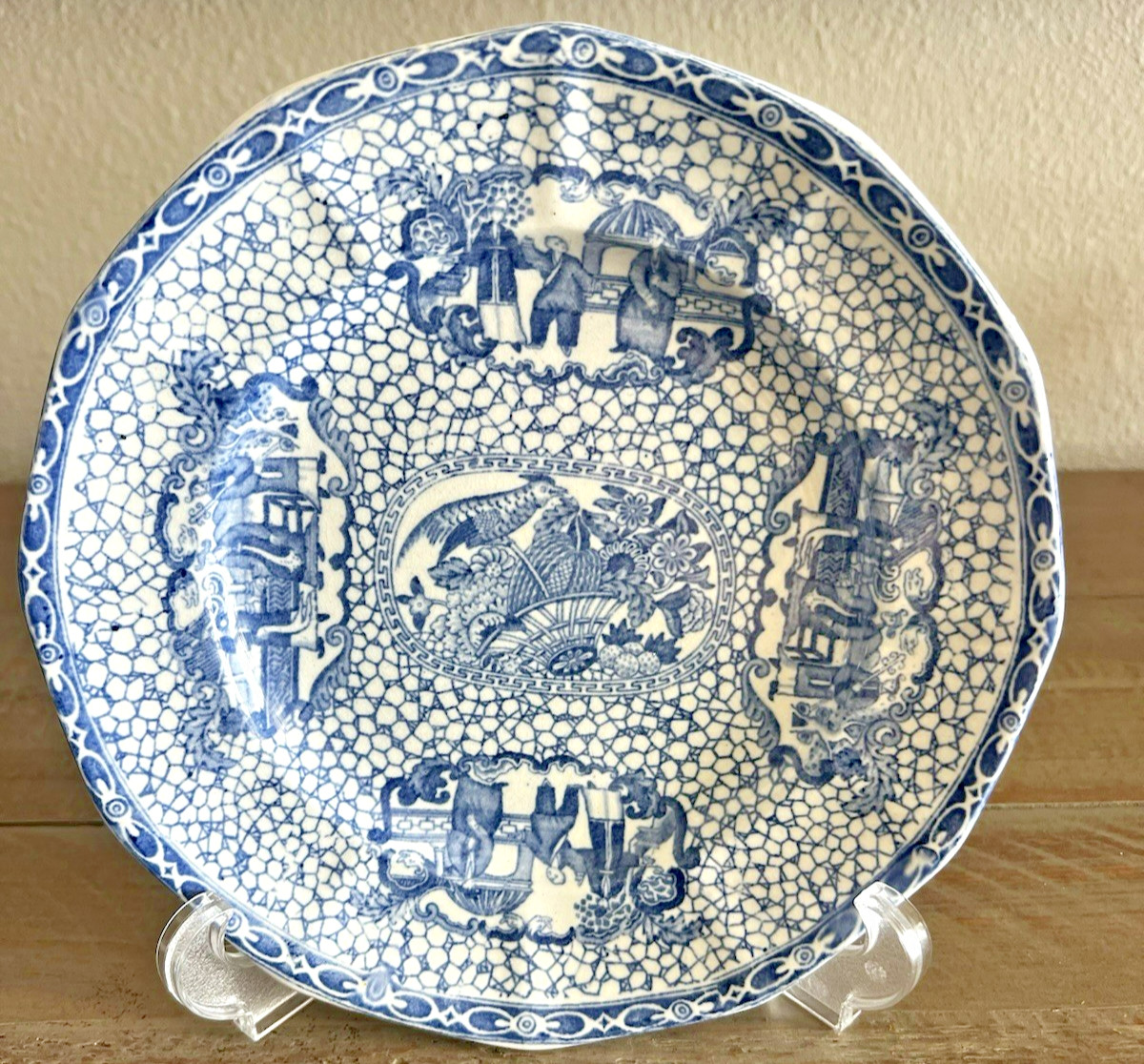 Wm Adams Chinese Bird Blue White Transferware Plates Set of 3 8 Wm Adams Chinese Bird Blue White Transferware Plates Set of 3 8