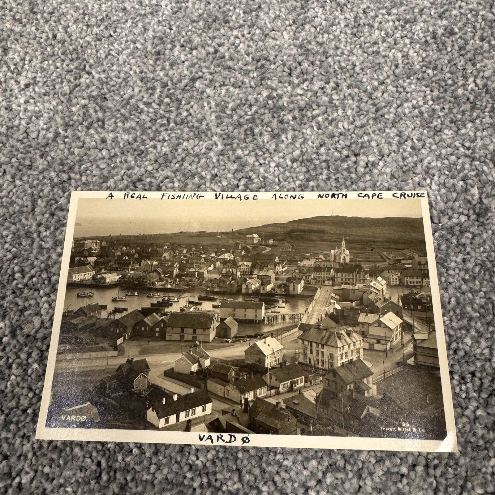 Rare Vintage RPPC 1930s Vardø Fishing Village Aerial Photo in Finnmark Norway