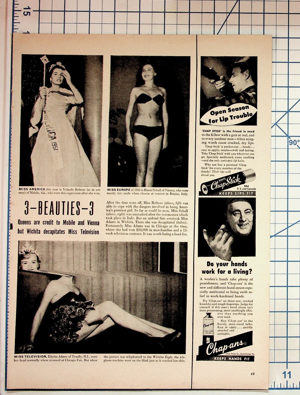 1951 Miss America Europe Television Queens ChapStick Chap-ans Vintage Magazine 1951 Miss America Europe Television Queens ChapStick Chap-ans Vintage Magazine