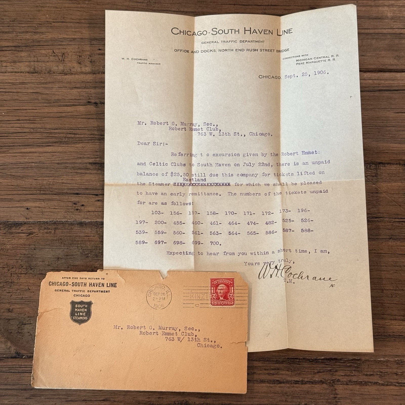 1906 Chicago–South Haven Line Railroad Letter & Envelope Steamer Excursion