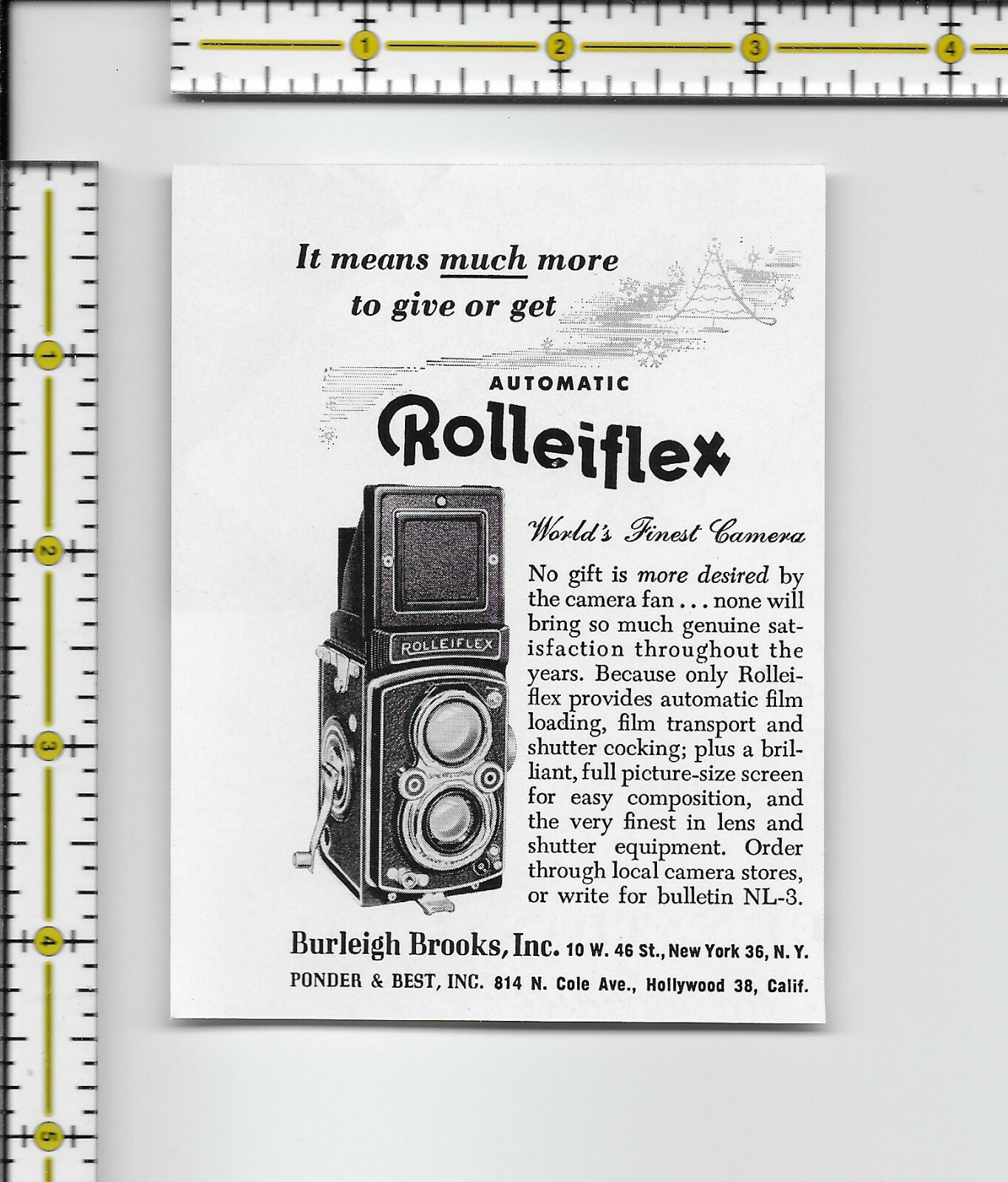 Rolleiflex camera Burleigh Brooks Inc. 1953 magazine small print ad