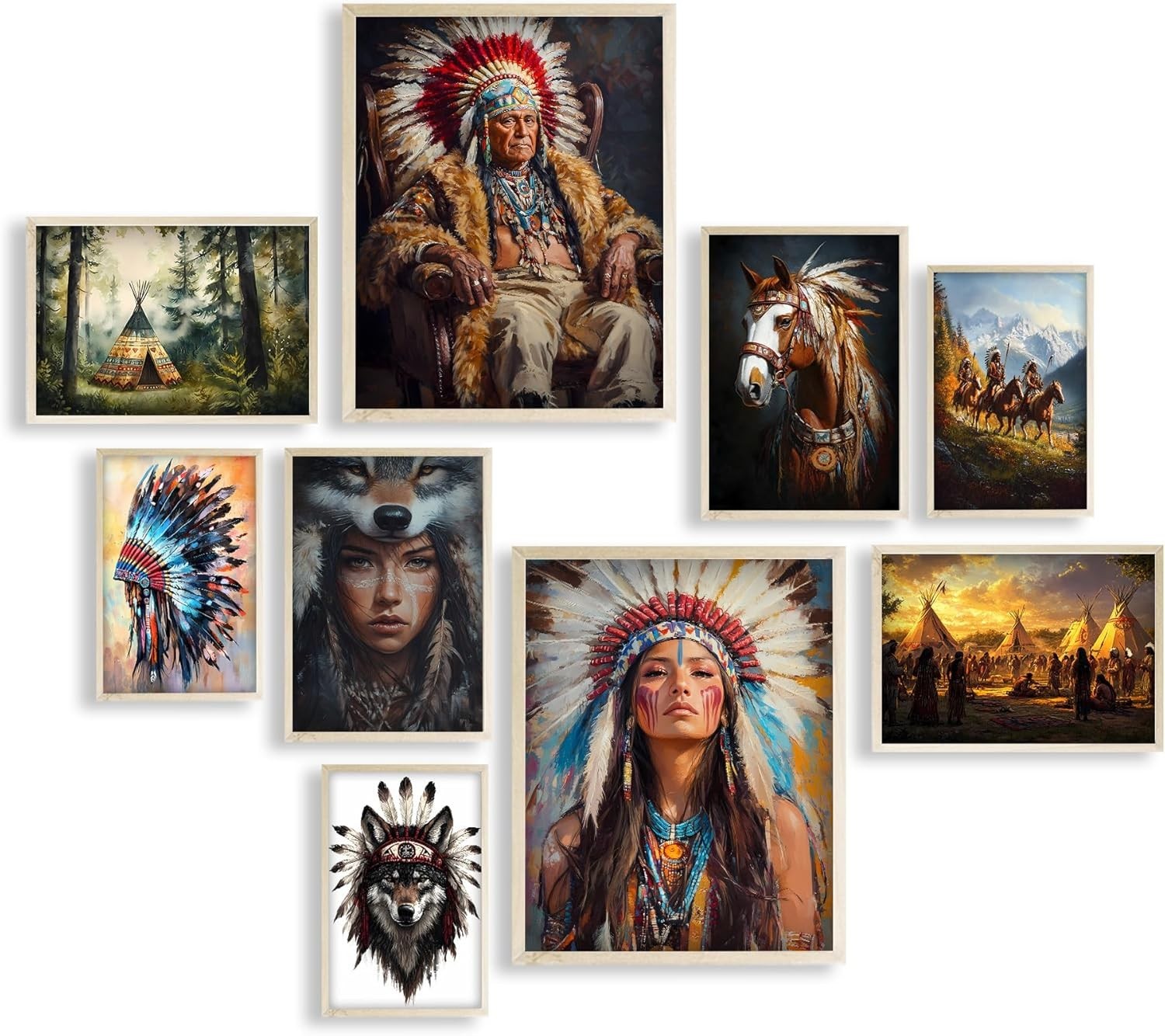 Eastern Print Native American Wall Art, Set Of 9 Pcs Unframed Posters, Native Am Eastern Print Native American Wall Art, Set Of 9 Pcs Unframed Posters, Native Am