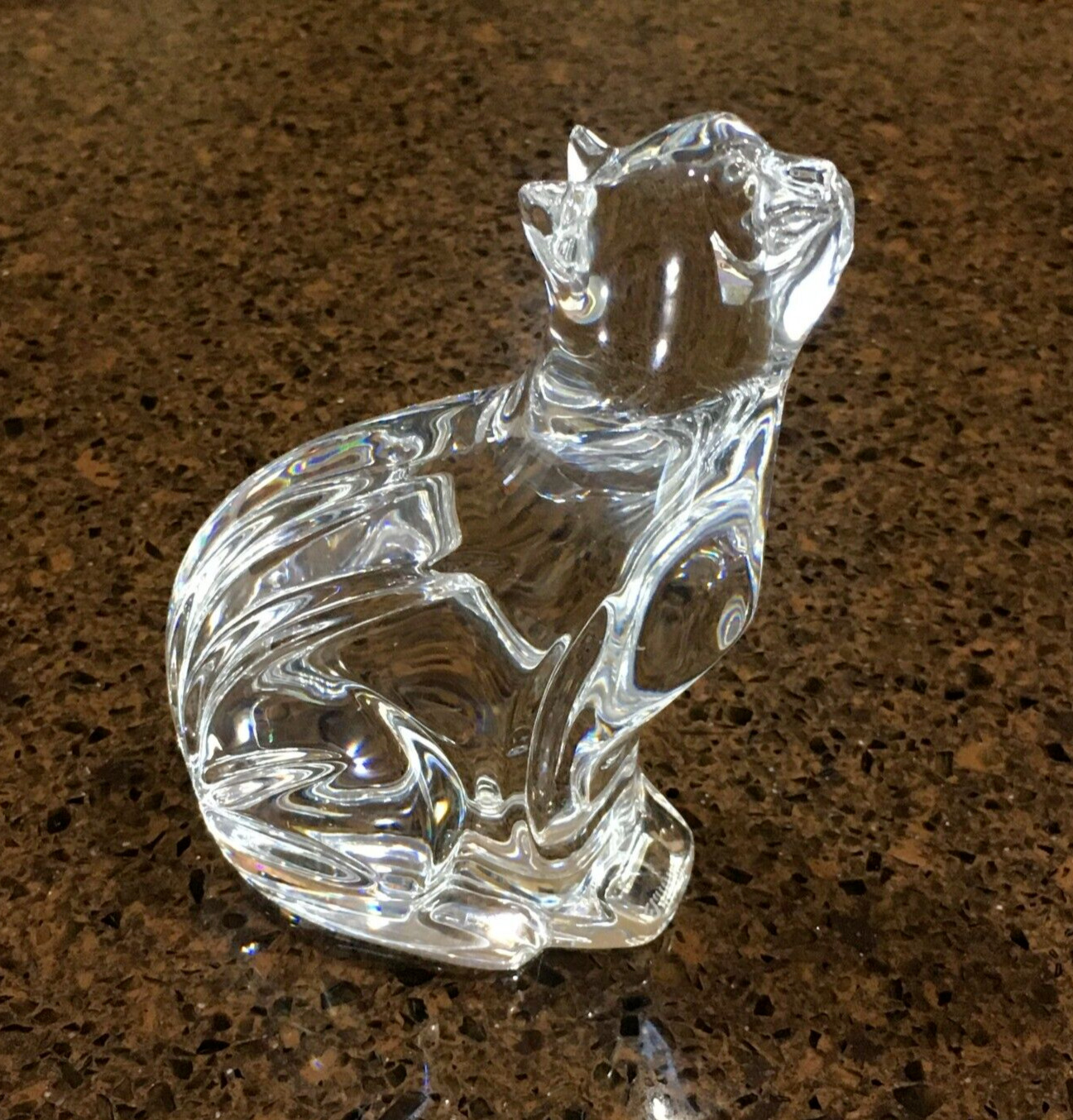 Waterford Crystal Glass Sitting Cat “Looking Up” Figurine Signed EUC