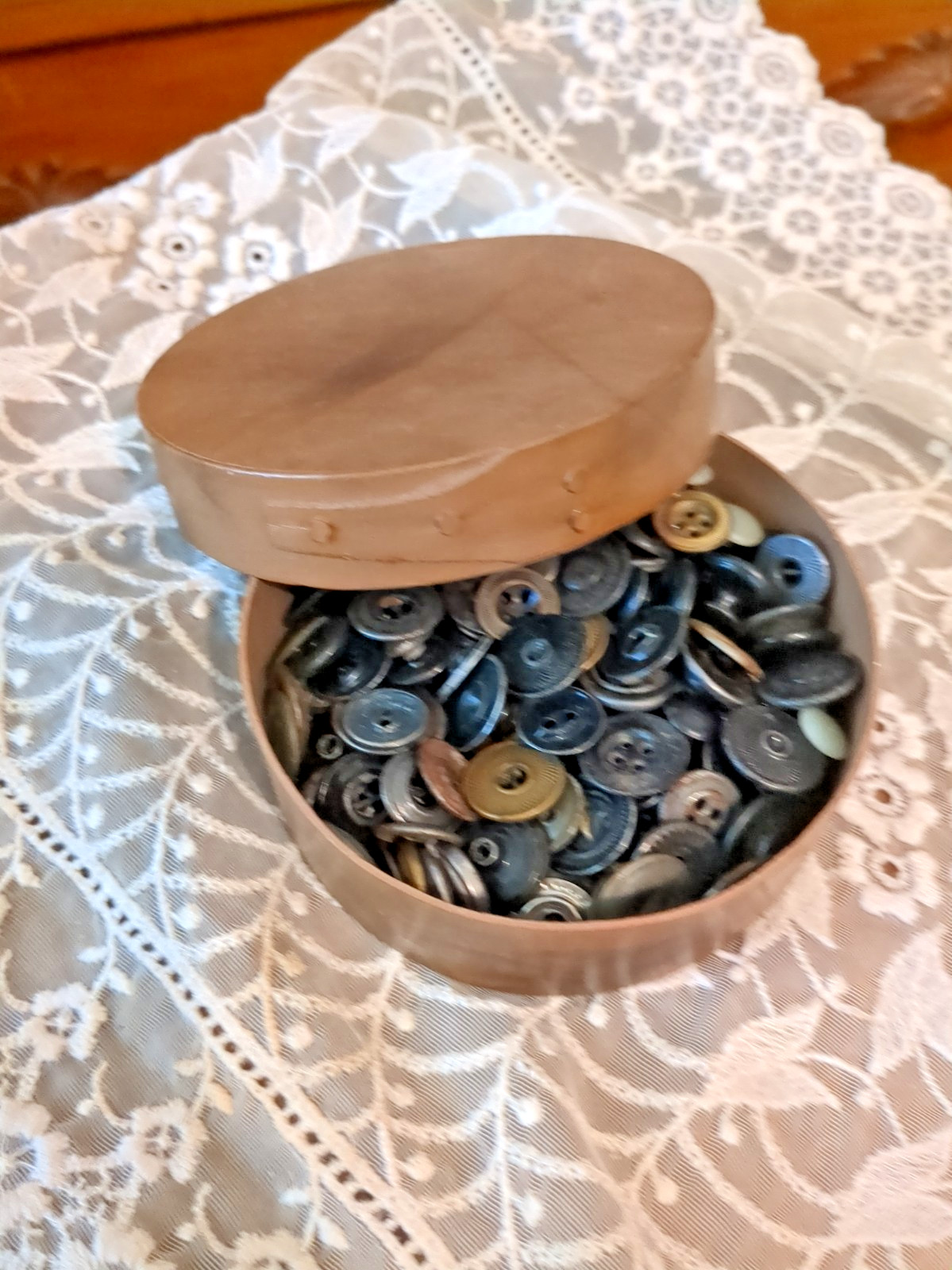 Little Shaker Box Full Of 120+ Old Work Buttons Metal