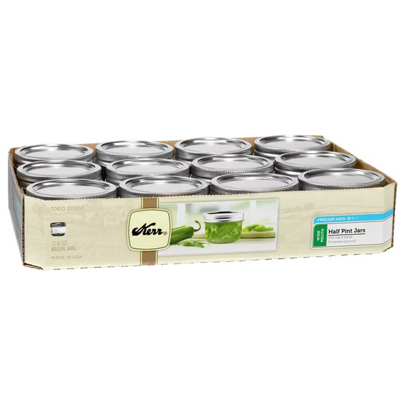 Kerr Canning Jars, Wide Mouth Half-Pint Mason Jars with Lids and Bands, 12 Count