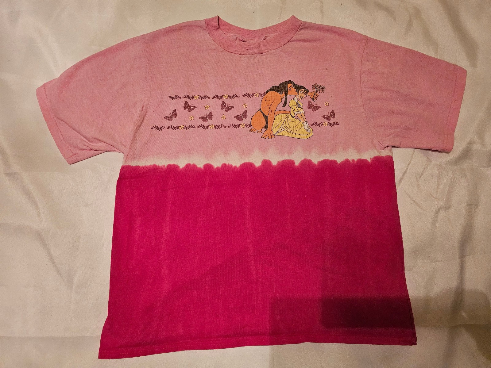 RARE Original 90s Disney Tarzan Jane Vintage Pink Tie-Dye Shirt - Youth 14-16