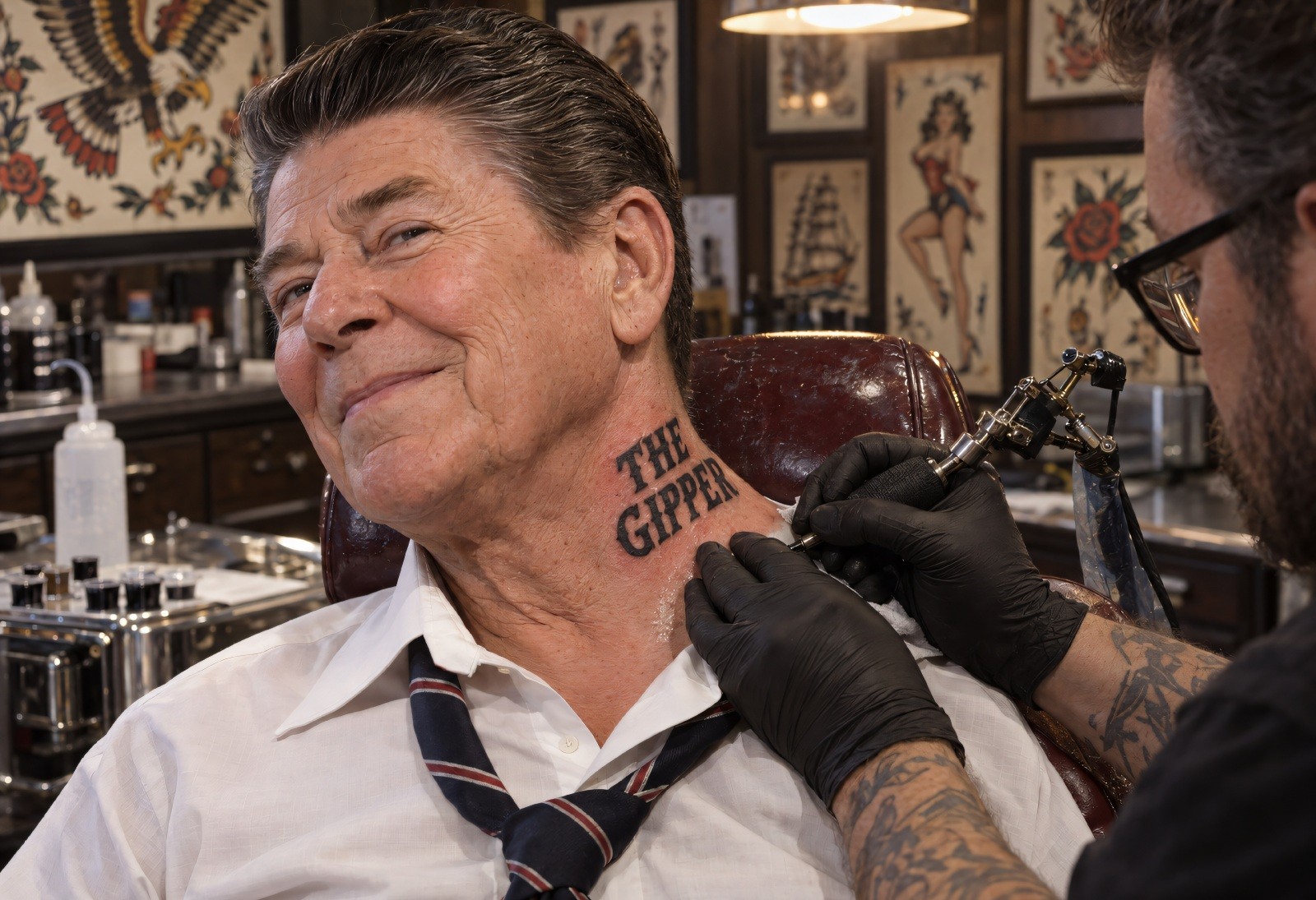 Ronald Reagan Presidential Neck Tattoo 13