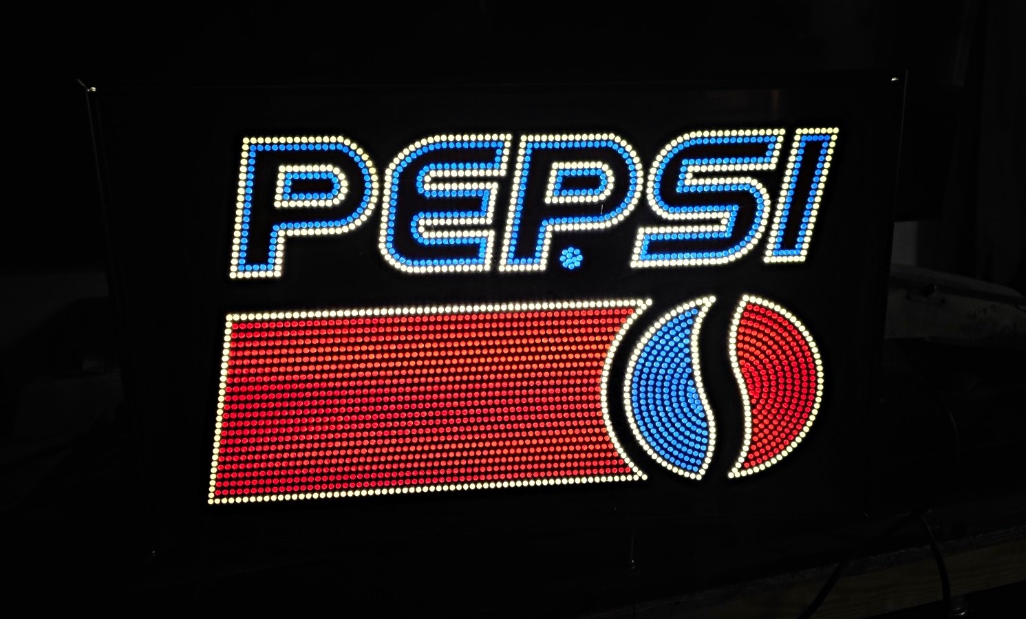 Rare Vintage Pepsi Lighted Soda Advertising Sign w/ Black Frame Red Blue Logo