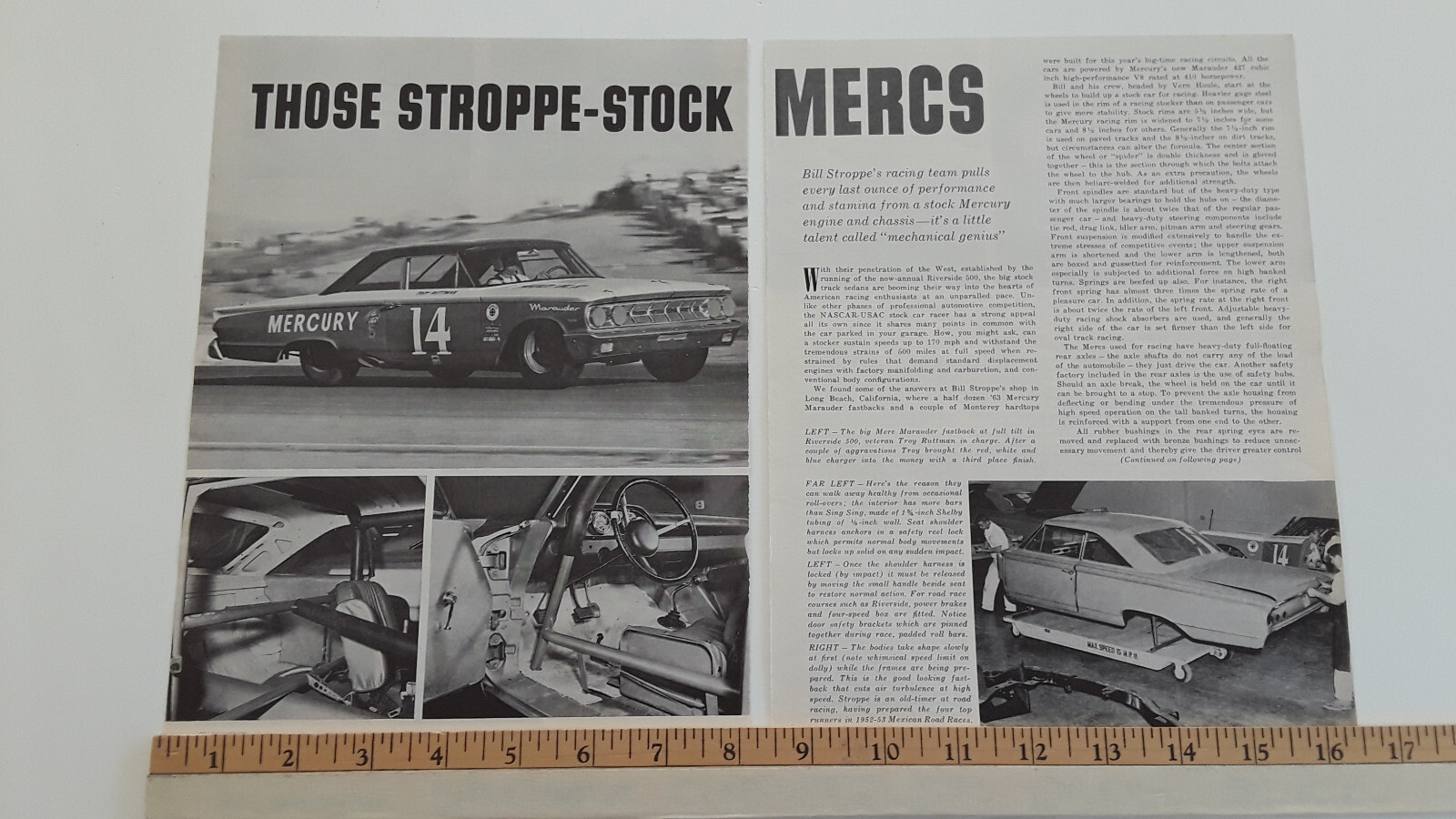 BILL STROPPE MERCURY MARAUDER STOCK CAR ORIGINAL 1963 ARTICLE