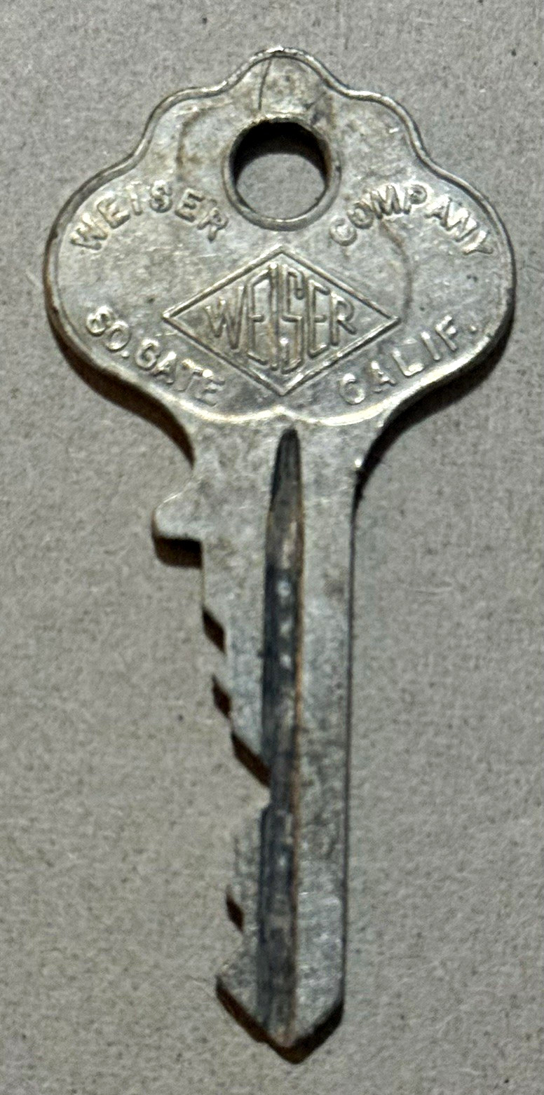 Vintage Weiser Hotel Key. South Gate California. Stamped B34956 - Aluminum