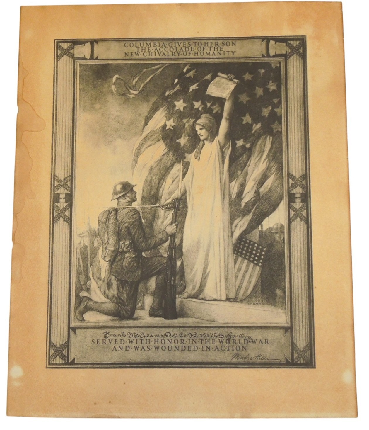 Original WWI US Army Named Wounded in Action Columbia Accolade 354th Infantry