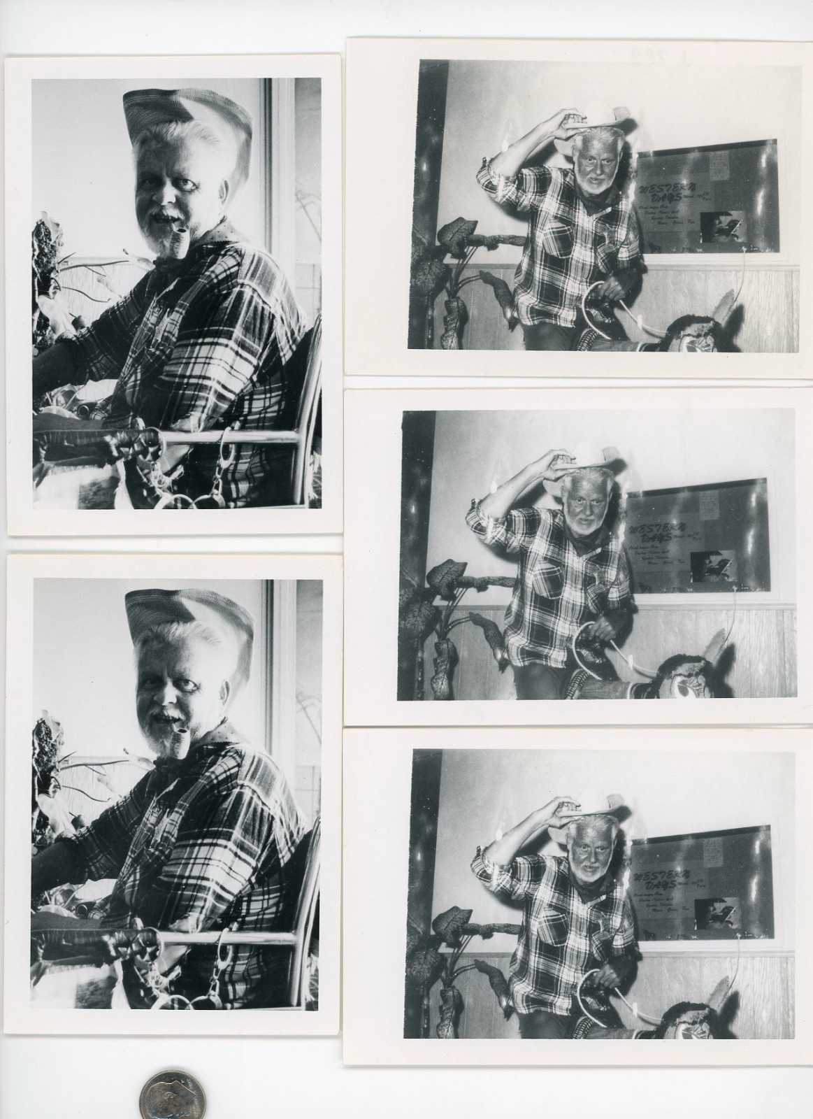 (2 + 11 copies) Old 1970\'s B&W snapshot lot / Pipe Smoking COWBOY Western Days