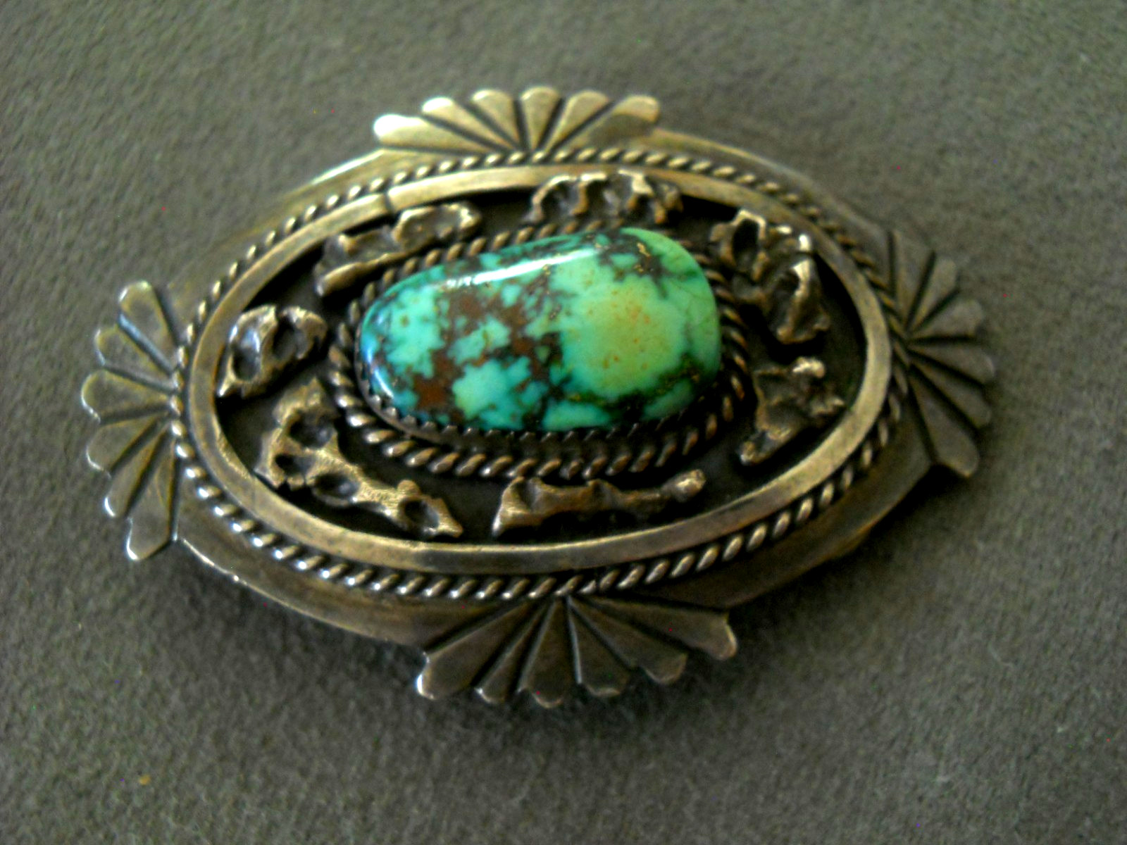 Native American Navajo High-Grade Turquoise Sterling Silver Belt Buckle Signed