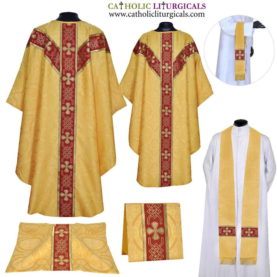 NEW YELLOW Gothic Chasuble & Low Mass Set, Gothic Vestment,CasullaBlanca,UNLINED