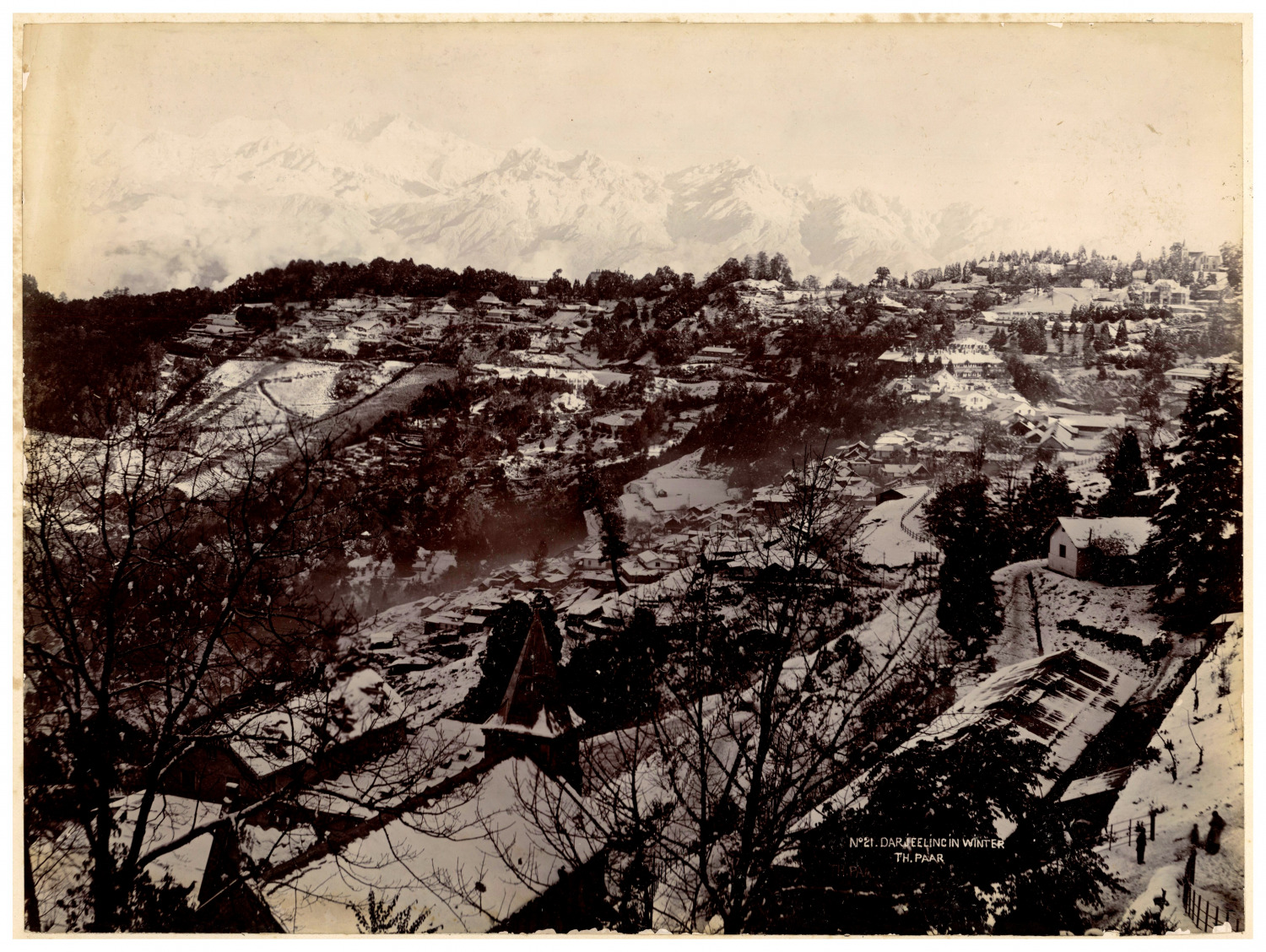 India, Darjeeling in Winter, Th. Pair Vintage Print, Silver Print 22x29.5