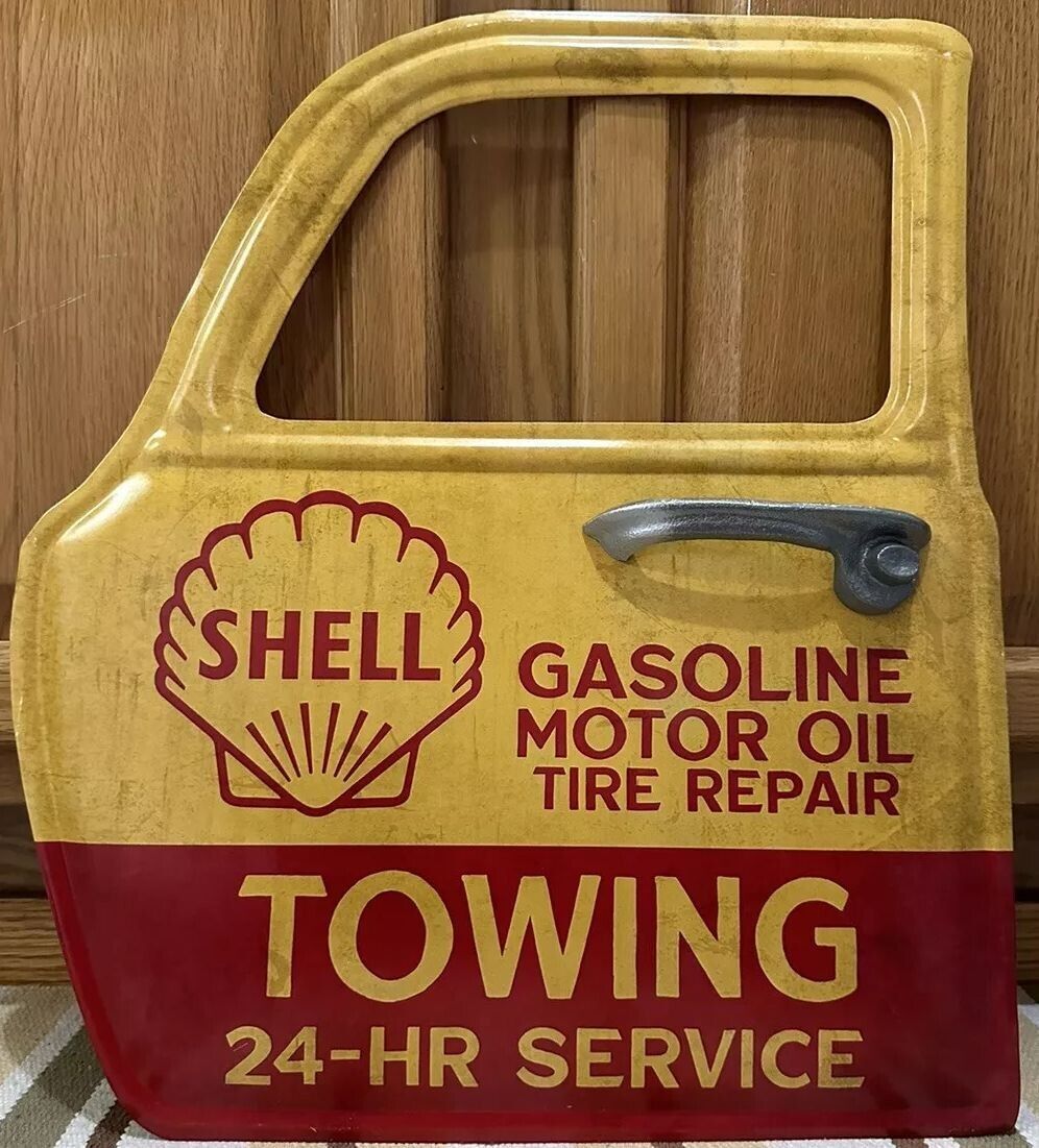 Shell Gasoline Motor Oil Tire Repair Truck Door Vintage Style Metal Sign