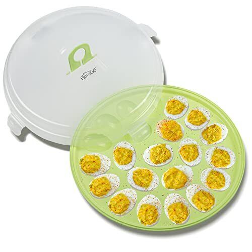 Deviled Egg Trays Snap On Lids Protects Safe Lid Carrier Plates Green